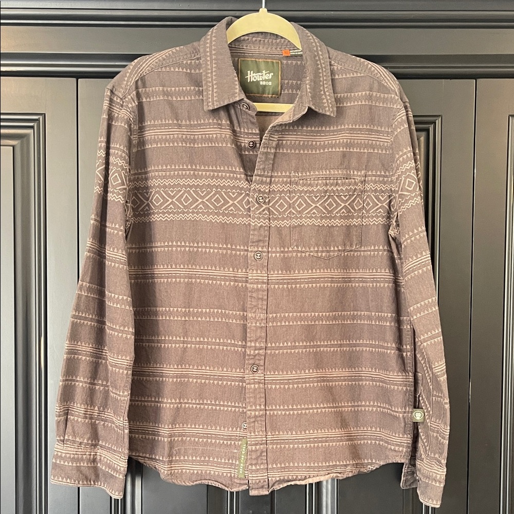 Howler Bros Size Medium Brown Aztec-Pattern Long-Sleeve Button-Down Shirt